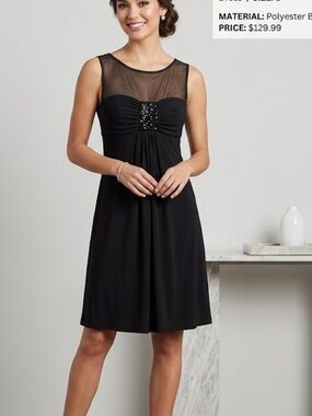 R&M Richards Black Sleeveless Mesh Yoke A-line Cocktail Dress